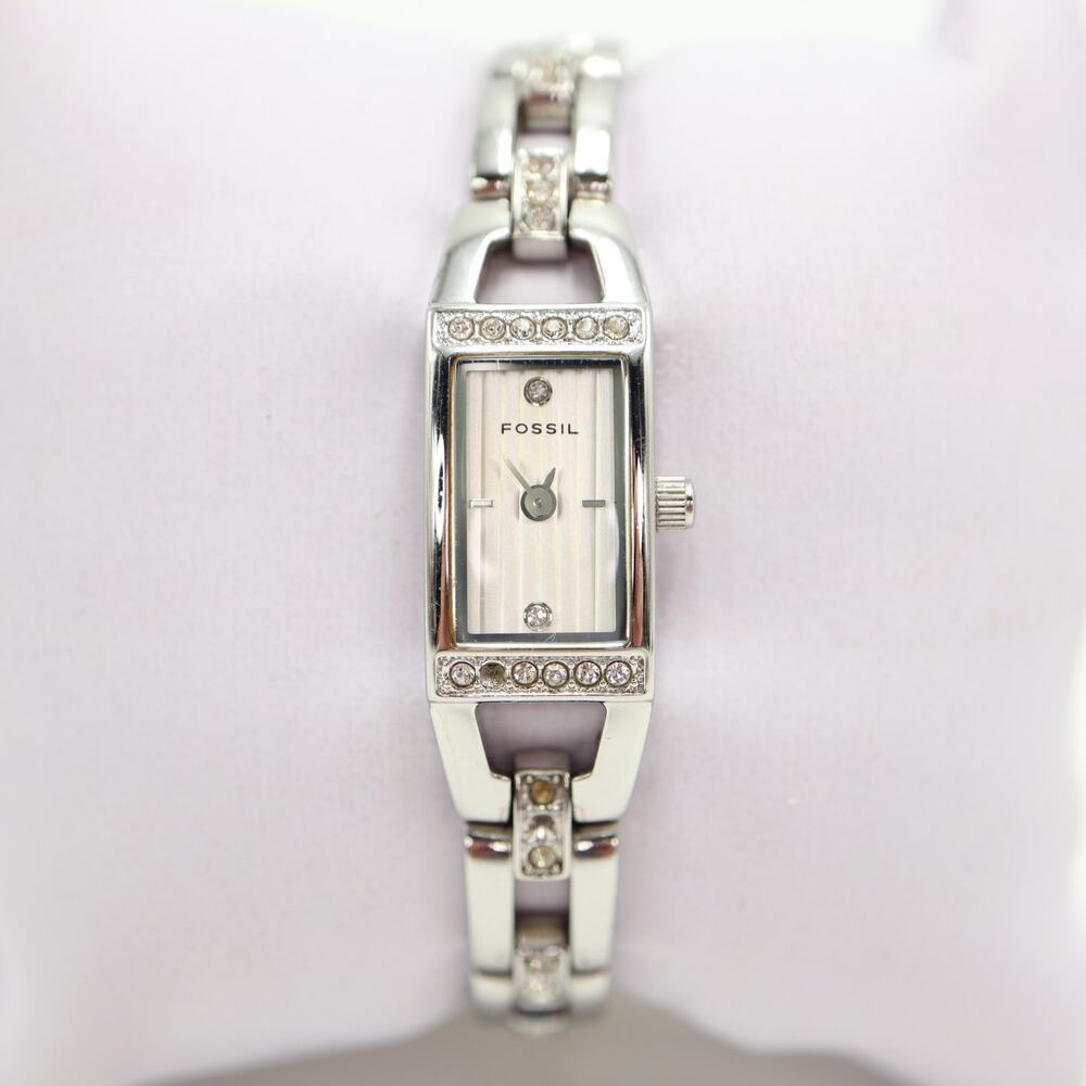 Fossil Petite Silver Tone Tank 12mm Womens Watch 5.75" Steel ES1510 New Battery